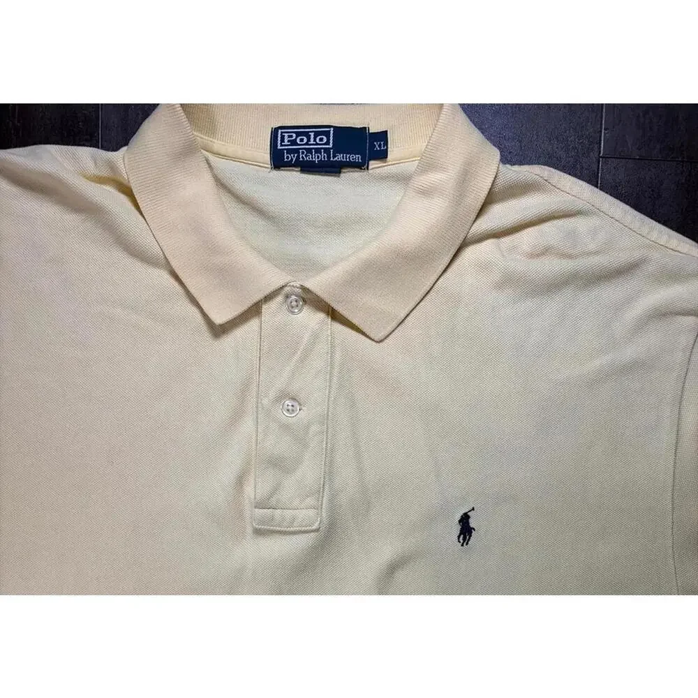 Polo Ralph Lauren Polo Shirt Yellow Pony Logo Short Sleeve‎ Mens XL Cotton